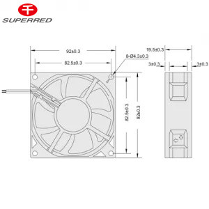 92x92x25mm DC soğutma fanı 22-156 CFM hava akışı ve AWG26 kurşun tel ile
